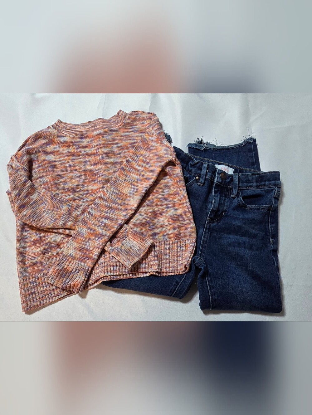 Girls Size 6 6X Fall Outfit Set - OshKosh Space Dye Sweater & YMI Flare Jeans